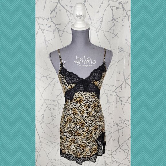 Victoria's Secret Leopard Print Strappy Lace Panel Slip Dress - Picture 1 of 5